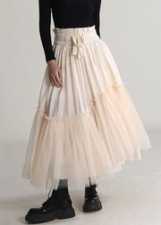 Elegant Apricot Ruffled Lace Up Tulle Skirts Spring