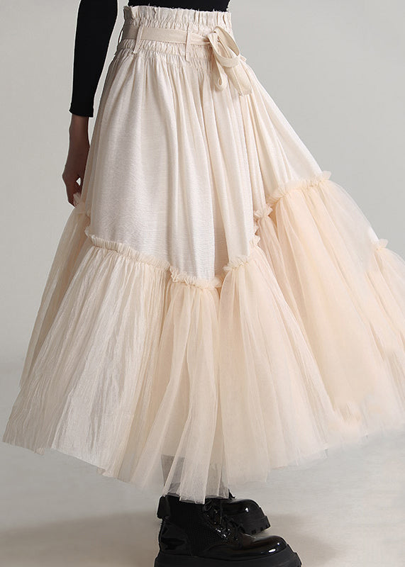 Elegant Apricot Ruffled Lace Up Tulle Skirts Spring