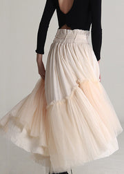 Elegant Apricot Ruffled Lace Up Tulle Skirts Spring