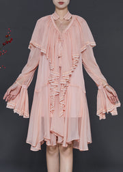 Elegant Apricot Ruffles Chiffon Holiday Dress Spring