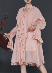 Elegant Apricot Ruffles Chiffon Holiday Dress Spring