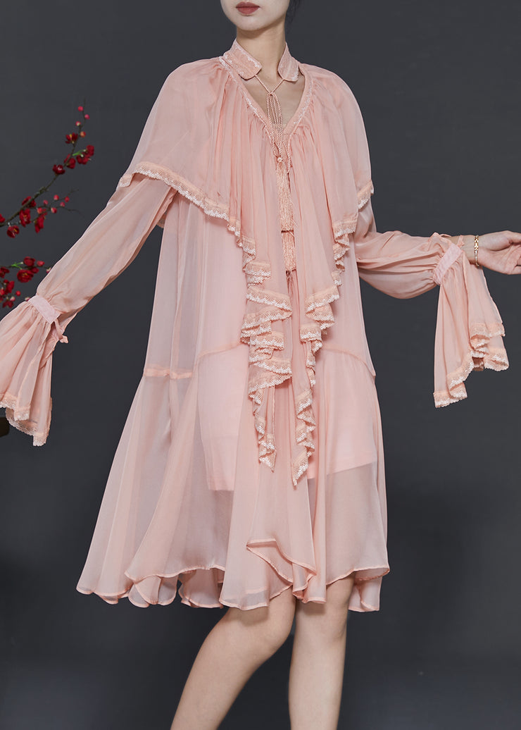 Elegant Apricot Ruffles Chiffon Holiday Dress Spring