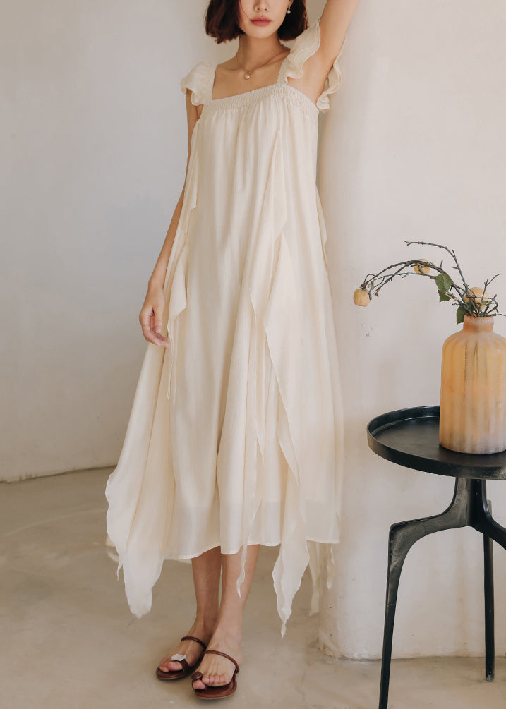 Elegant Apricot Square Collar Solid Silk Dresses Summer