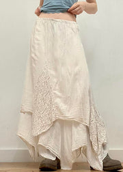 Elegant Beige Asymmetrical Solid Cotton Skirts Summer