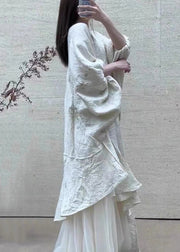 Elegant Beige Asymmetrical Tulle Patchwork Maxi Dress Lantern Sleeve