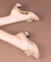 Elegant Beige Floral Chunky Heel Slide Sandals Peep Toe