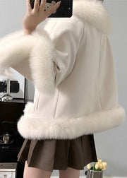 Elegant Beige Fox Collar Pockets Parkas Winter