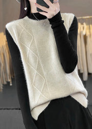 Elegant Beige O-Neck Cozy Knit Vest Sleeveless