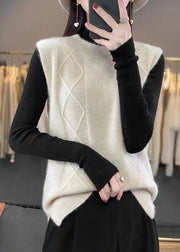 Elegant Beige O-Neck Cozy Knit Vest Sleeveless