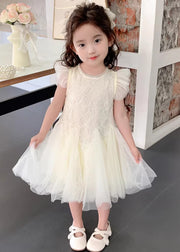 Elegant Beige Pearl Sequins Tulle Girls Dress Summer