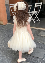 Elegant Beige Pearl Sequins Tulle Girls Dress Summer