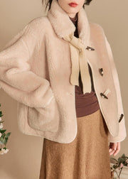 Elegant Beige Scarf Original Design Teddy Faux Fur Coats Winter