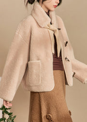 Elegant Beige Scarf Original Design Teddy Faux Fur Coats Winter