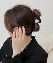 Elegant Black Acrylic Alloy Camellia Floral Dull Polish Hairpin