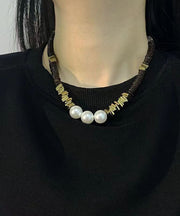 Elegant Black Alloy Pearl Beading Graduated Bead Necklace