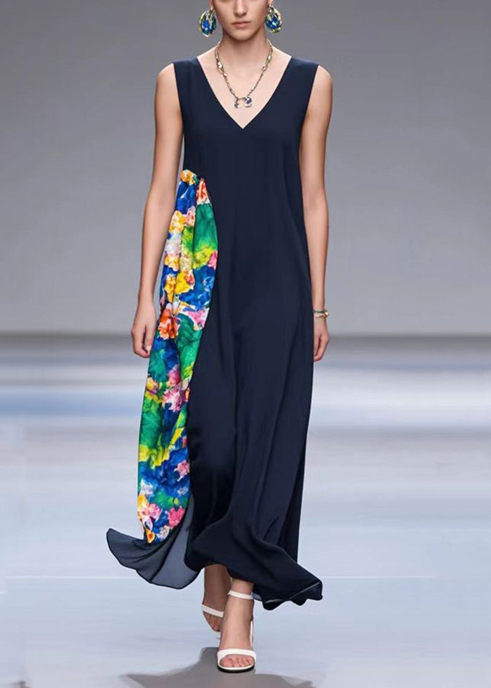 Elegant Black Asymmetrical Patchwork Chiffon Dresses Summer