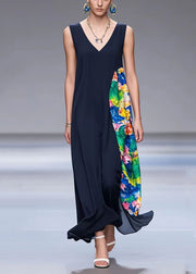 Elegant Black Asymmetrical Patchwork Chiffon Dresses Summer