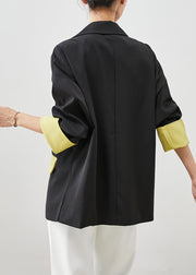 Elegant Black Asymmetrical Patchwork Spandex Coats Fall