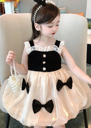 Elegant Black Bow Lace Patchwork Tulle Baby Girls Dress Summer