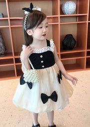 Elegant Black Bow Lace Patchwork Tulle Baby Girls Dress Summer