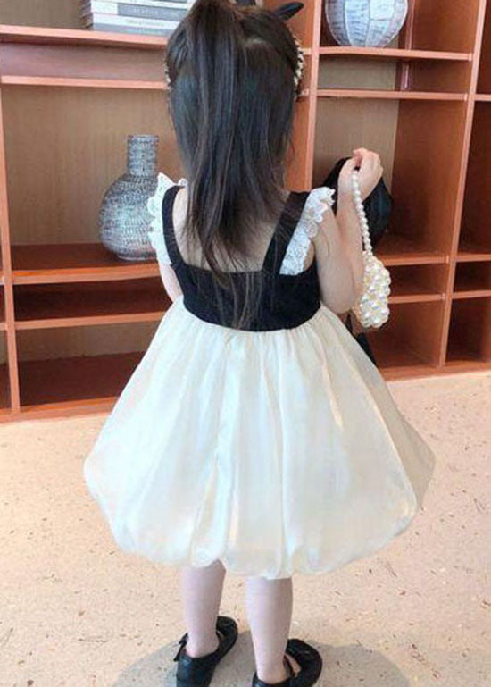 Elegant Black Bow Lace Patchwork Tulle Baby Girls Dress Summer