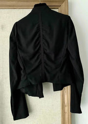 Elegant Black Button Patchwork Cotton Coat Long Sleeve