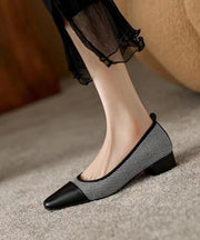 Elegant Black Chunky Heel Cowhide Leather Soft Splicing