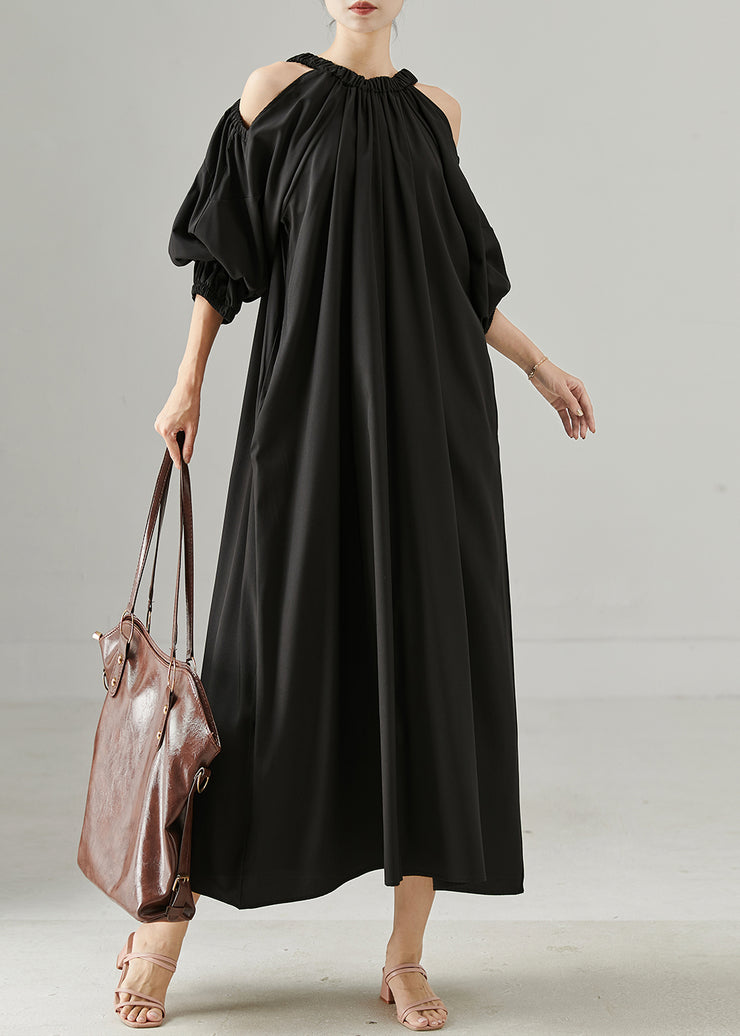 Elegant Black Cold Shoulder Oversized Cotton Dresses Spring