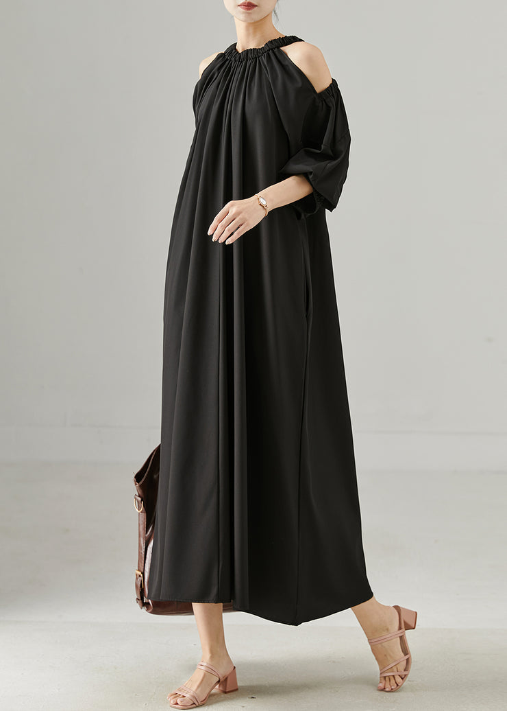 Elegant Black Cold Shoulder Oversized Cotton Dresses Spring