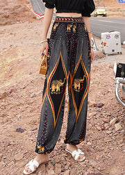 Elegant Black Elastic Waist Print Lantern Pants Summer