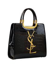 Elegant Black Embossed Large Capacity Calf Leather Tote Handbag