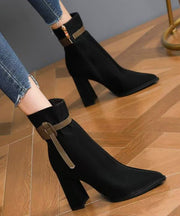 Elegant Black Faux Leather Splicing Boots Pointed Toe