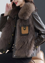 Elegant  Fox Collar Button Sheepskin Coat Fall