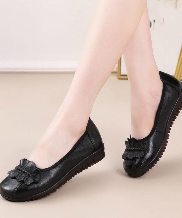 Elegant Black Genuine Leather Splicing Flat Feet Shoes