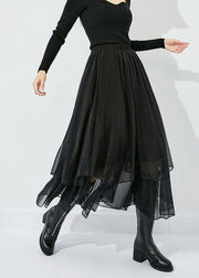 Elegant Black High Waist Layered Design Tulle Skirt Summer