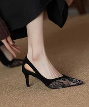 Elegant Black Hollow Out Lace Pointed Toe Stiletto High Heels