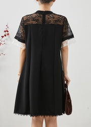 Elegant Black Lace Patchwork Side Open Spandex Holiday Dress Summer