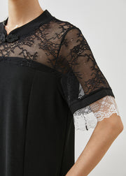 Elegant Black Lace Patchwork Side Open Spandex Holiday Dress Summer