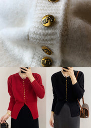 Elegant Black O Neck Button Fitted Knit Cardigan Spring