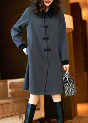 Elegant Black O-Neck Button Mid Dress Fall