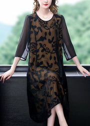 Elegant Black O-Neck Embroideried Patchwork Tulle Dresses Summer