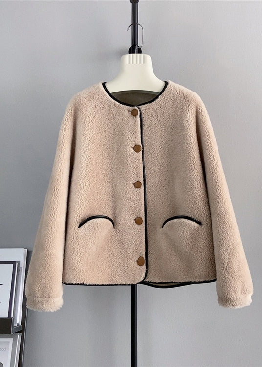 Elegant Black O Neck Pockets Button Wool Coats Winter