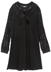 Elegant Black Oversized Lace Patchwork Hollow Out Spandex Dress Spring