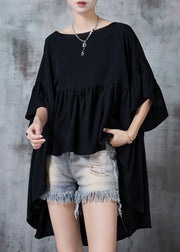 Elegant Black Oversized Low High Design Chiffon Tops Summer