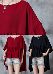 Elegant Black Oversized Low High Design Chiffon Tops Summer