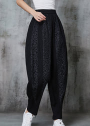 Elegant Black Oversized Patchwork Jacquard Cotton Pants Spring