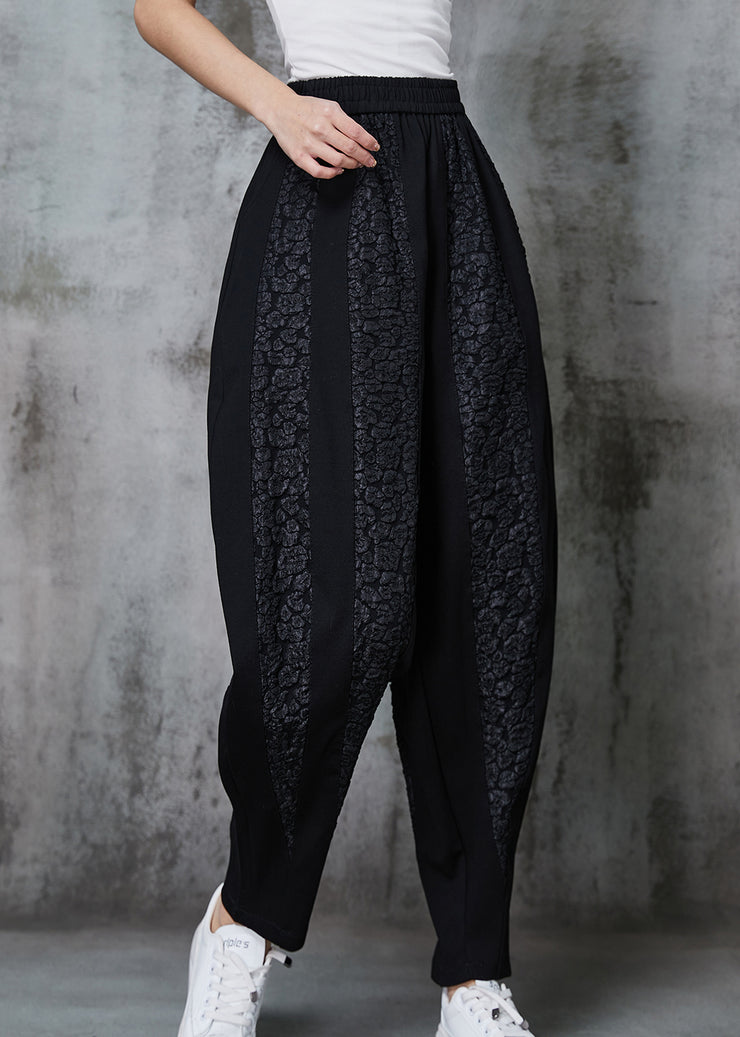 Elegant Black Oversized Patchwork Jacquard Cotton Pants Spring