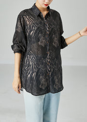 Elegant Black Oversized Print Chiffon Blouse Tops Summer