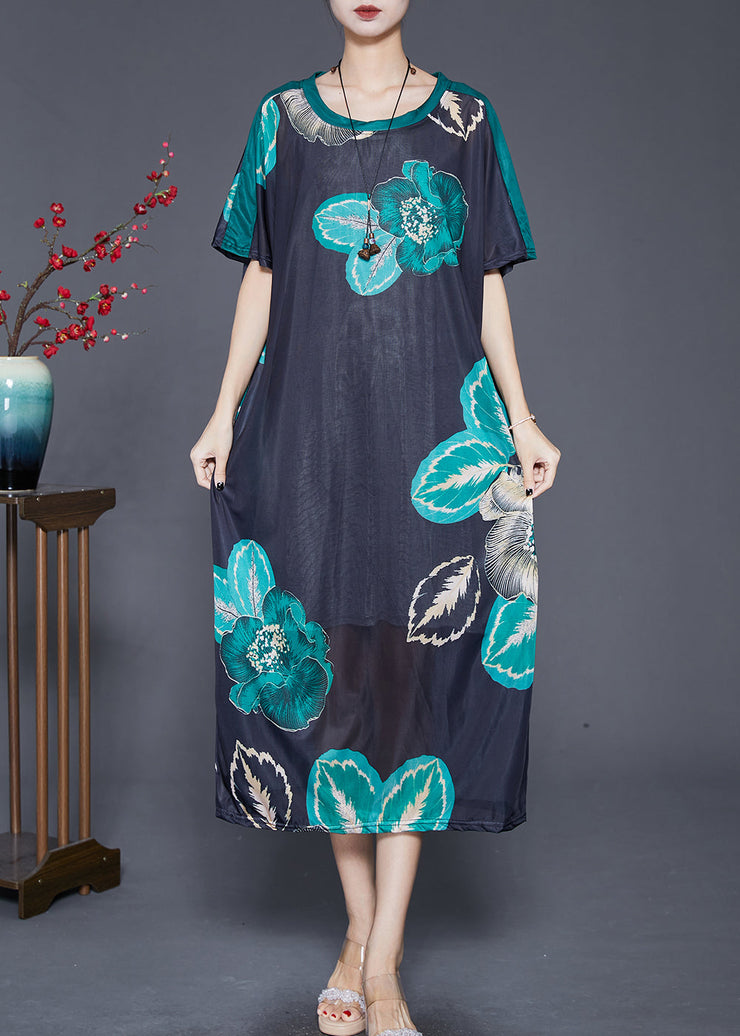 Elegant Black Oversized Print Silk Maxi Dresses Summer