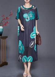 Elegant Black Oversized Print Silk Maxi Dresses Summer